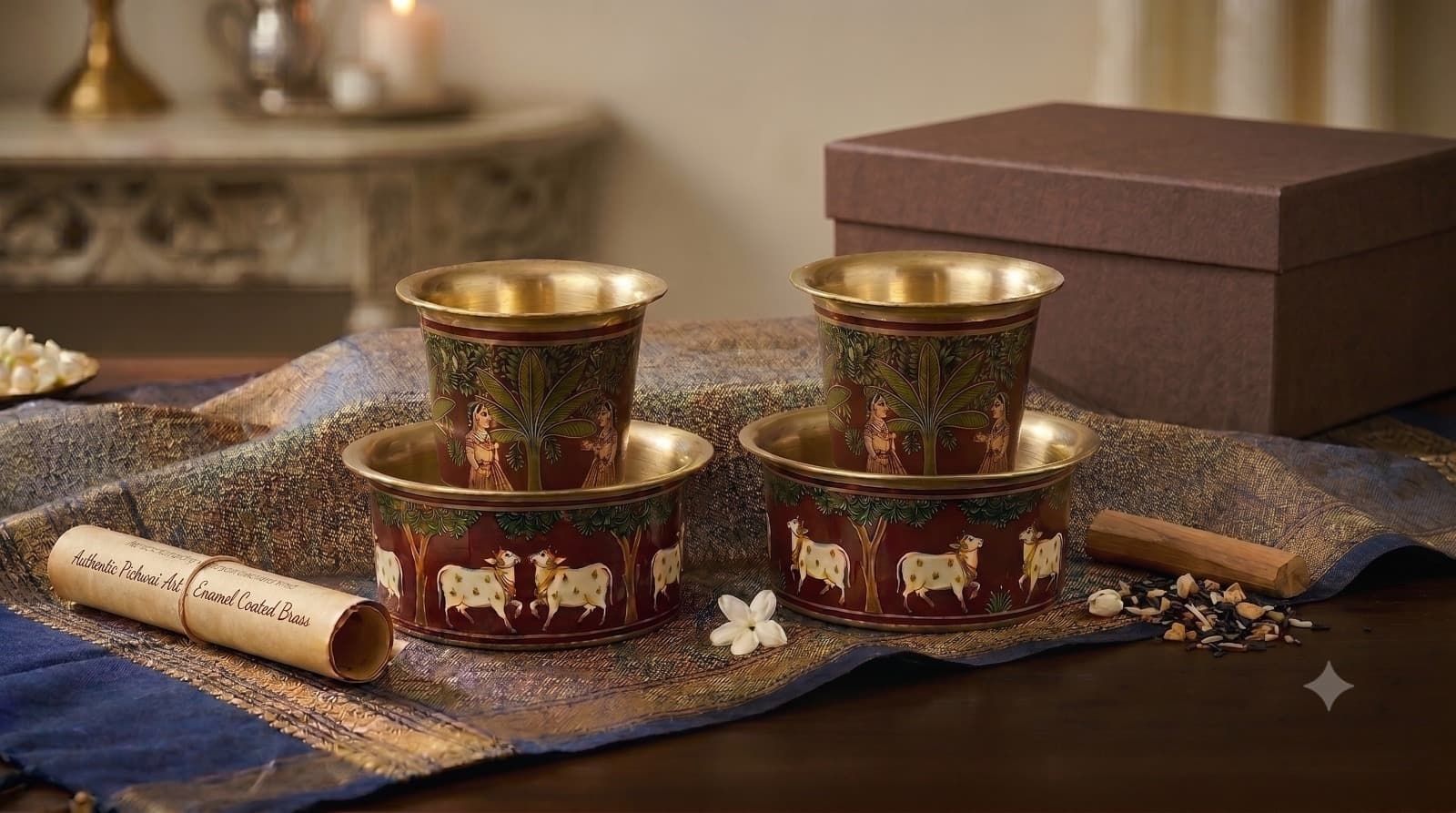 AKSORA Pichwai Heritage Dabara Set devotional