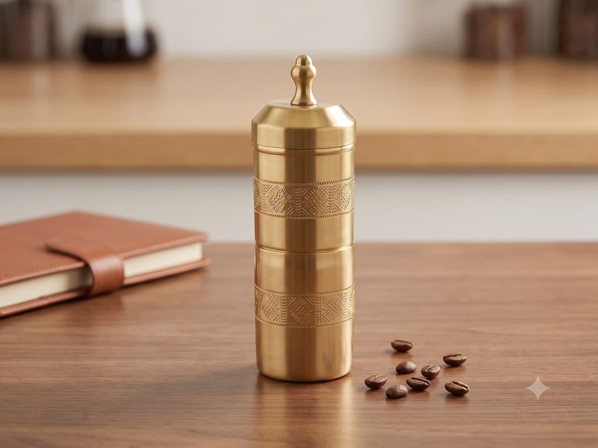 AKSORA Engraved Block Kanjeevaram Brass Coffee Dabara Gift Set